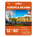 eSIM Europe & UK (12GB, 18GB or 30GB)
