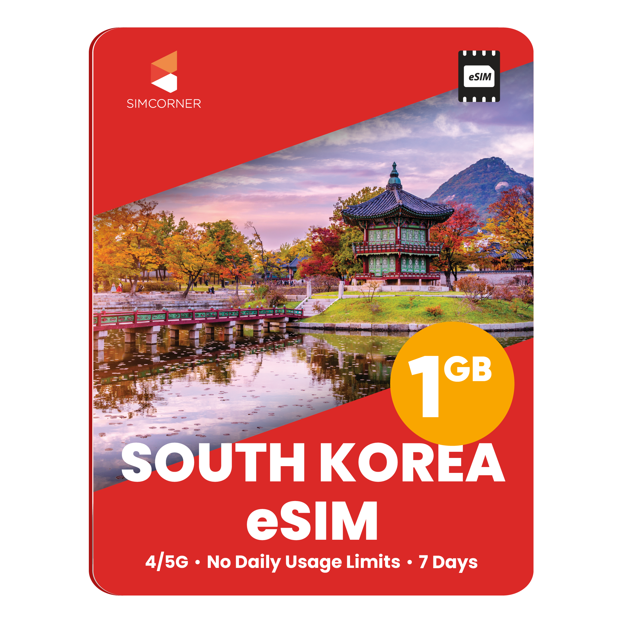 South Korea eSIM: 1GB - 7 Days - SimCorner