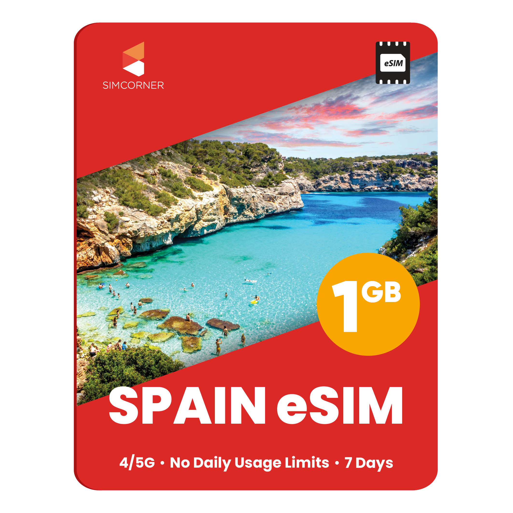 Spain eSIM: 1GB - 7 Days  - SimCorner