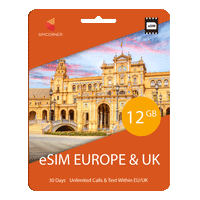 eSIM Europe & UK (12GB, 18GB or 30GB)