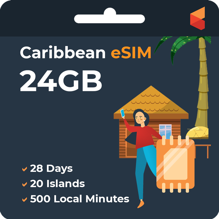 [eSIM] Prepaid Travel eSIM: Caribbean eSIM Card (24GB)
