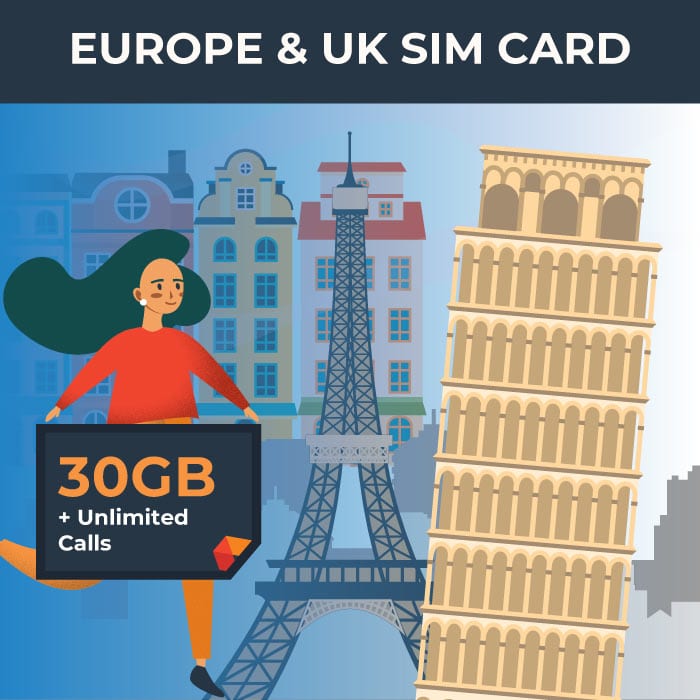 Europe & UK Travel Sim Card (30GB) I SimCorner